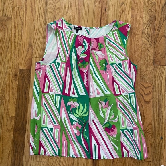 Talbots Pink Green Button Back Sleeveless Blouse Size 14 Lightweight Spring - Picture 8 of 11
